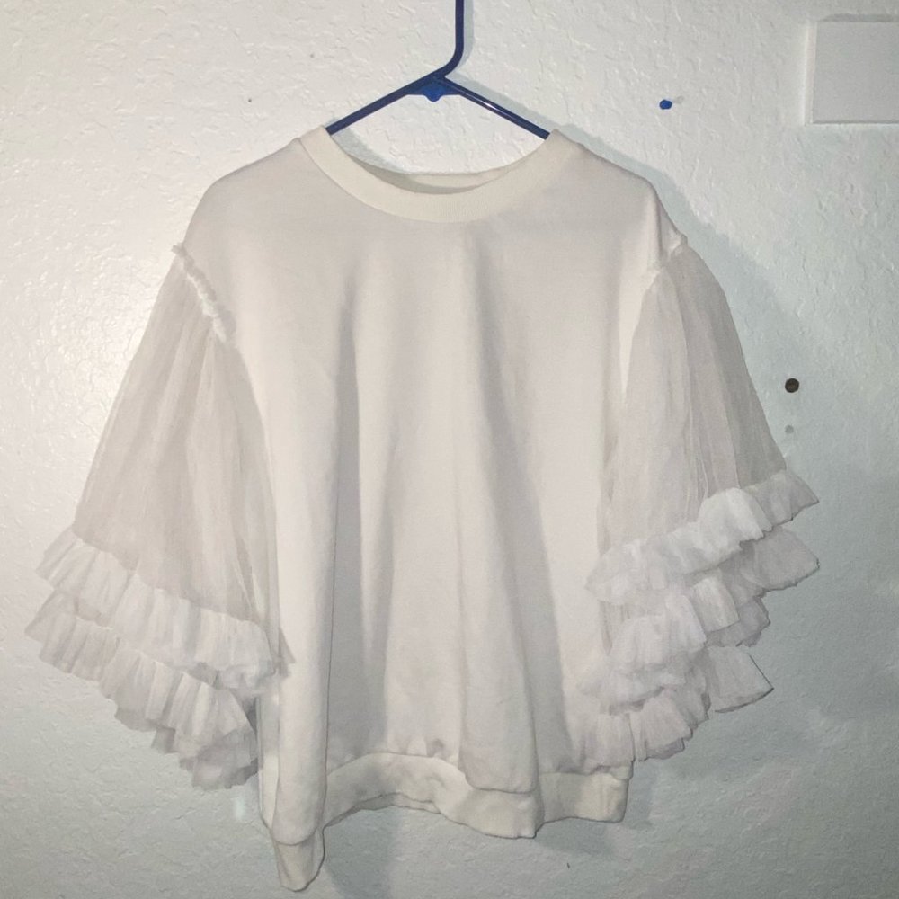CQ By CQ White Tulle Sleeve Top